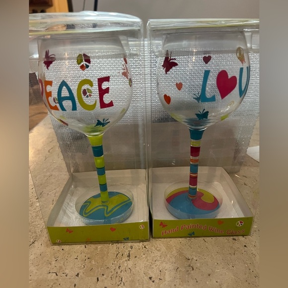 dennis east international Other - Peace and Love Handpainted Wine Glasses Holds 16 oz